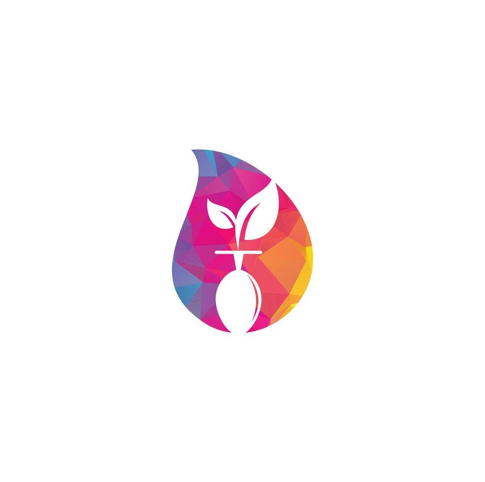 Healthy food drop shape concept logo template. Organic food logo with spoon and leaf symbol. vector