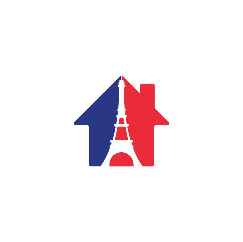 Eiffel tower house shape concept logo design template. Paris logo design vector