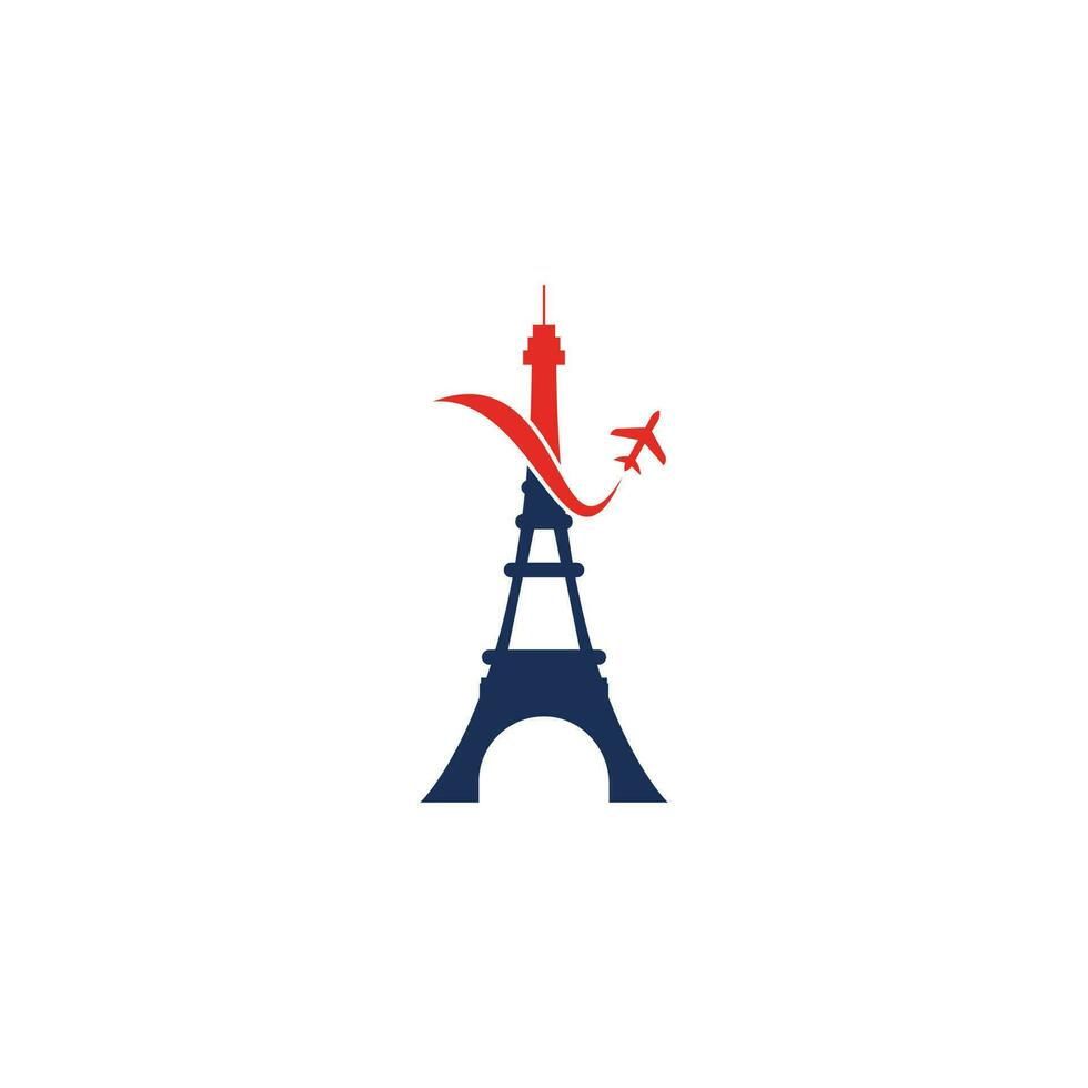 logotipo de viaje de francia. torre eiffel de parís con diseño de logotipo de avión para viajes vector