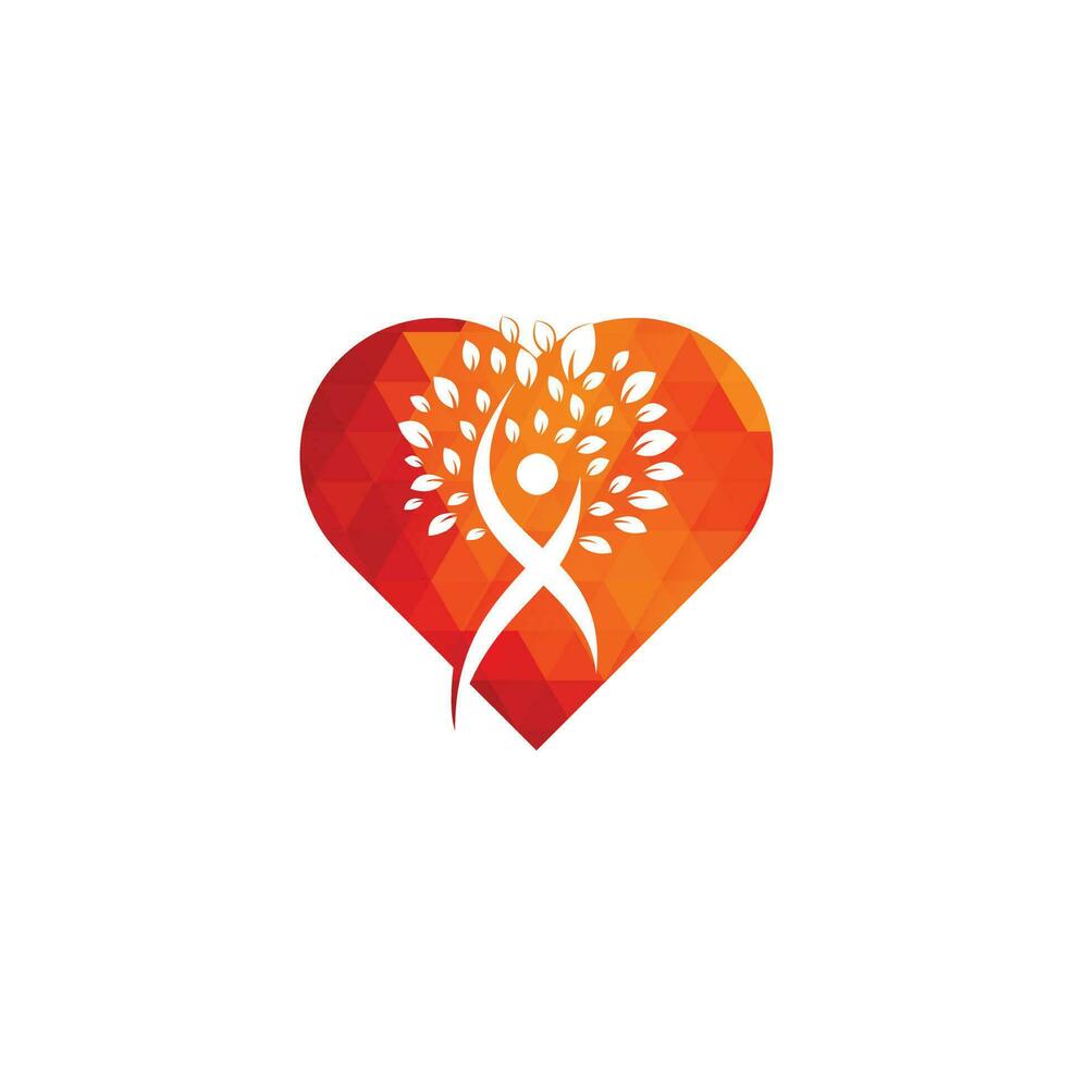 diseño de logotipo de concepto de forma de corazón de árbol humano. logotipo del árbol de personas sanas. vector