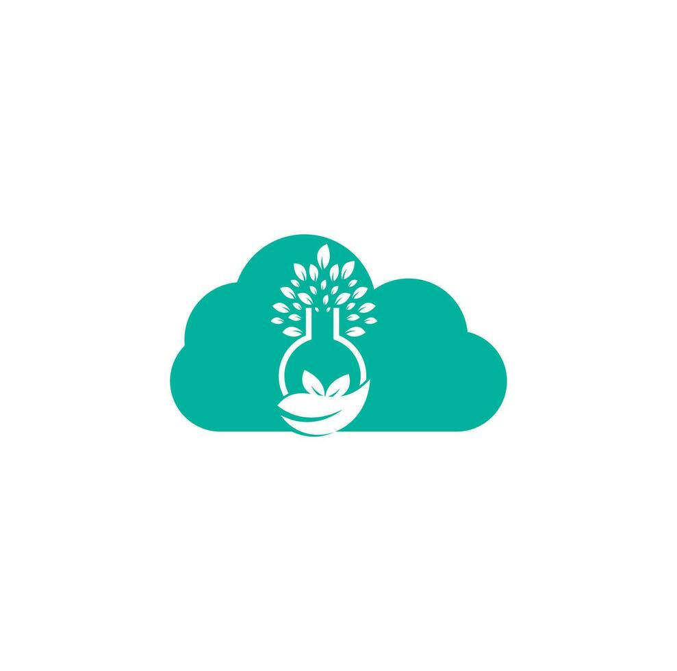 Lab tree cloud shape concept logo. Green lab vector logo design. Leaf and Lab Bottle logo