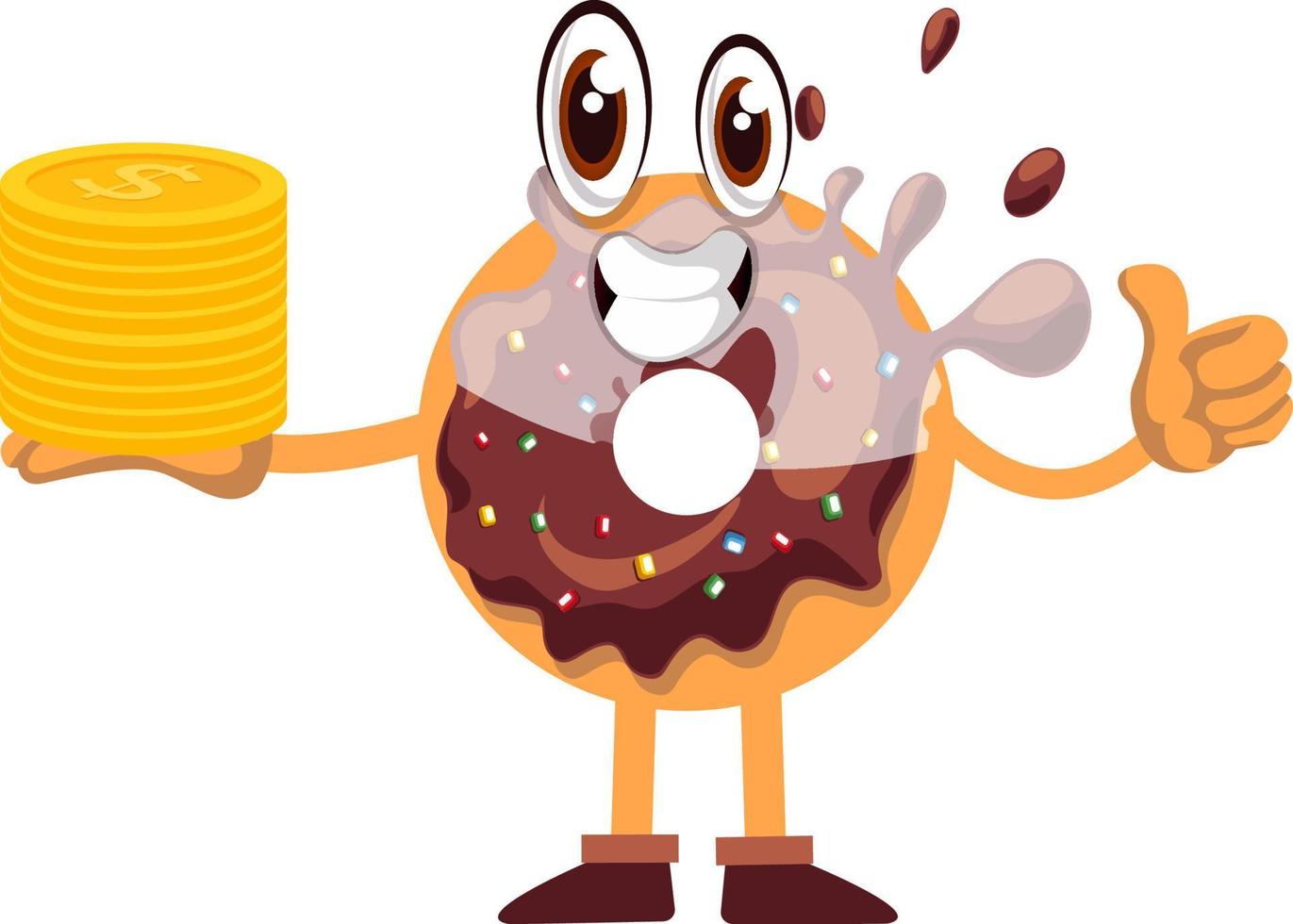 Donut with coins, illustration, vector on white background.