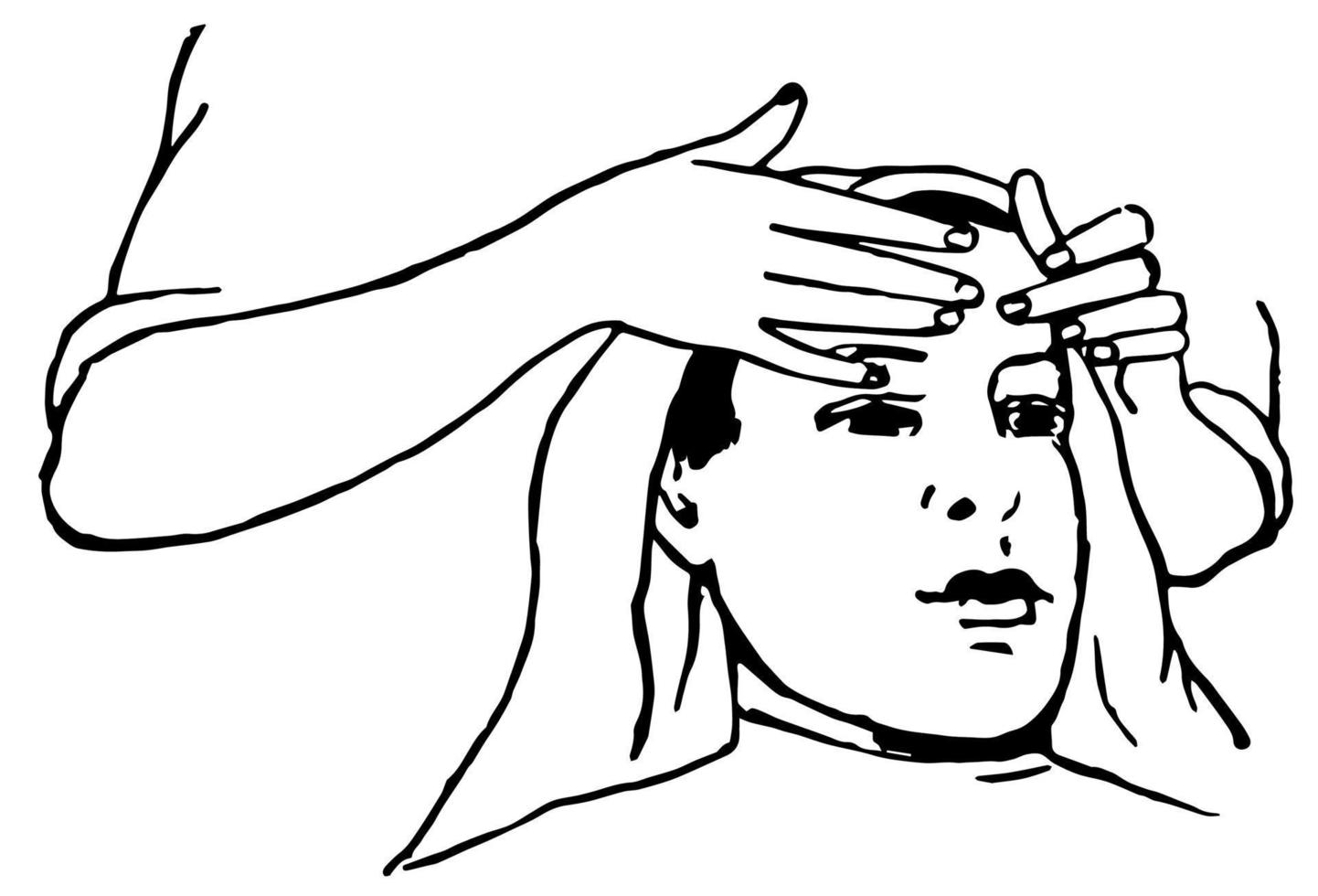Woman receiving face massage, vintage engraving. vector