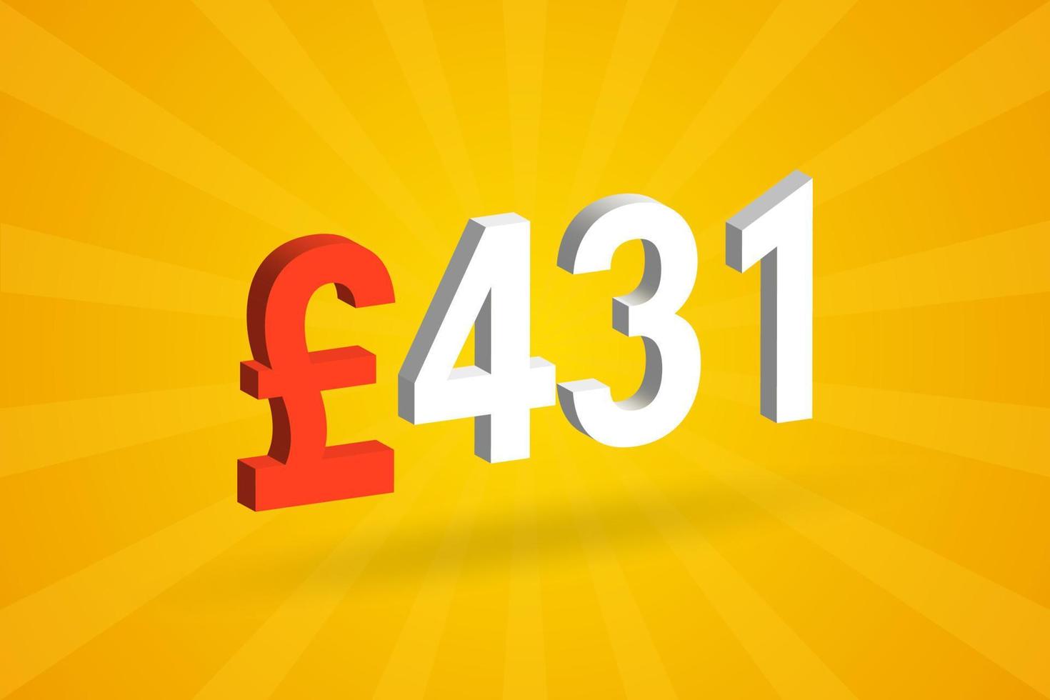 431 Pound Currency 3D vector text symbol. 3D 431 British Pound Money stock vector