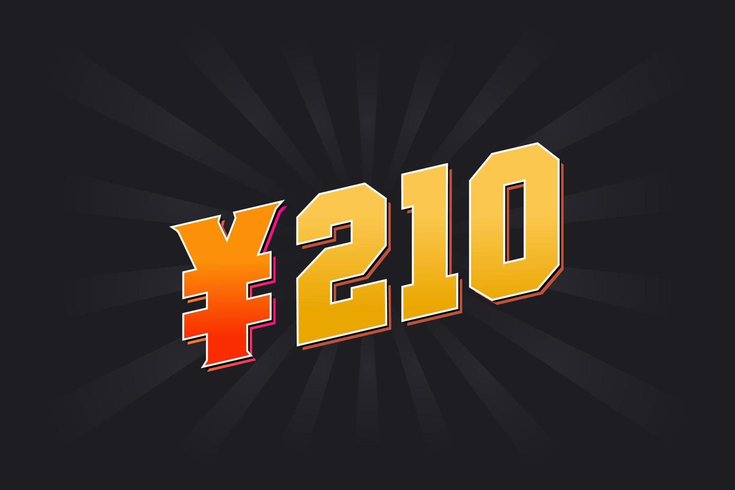 210 Yuan Chinese currency vector text symbol. 210 Yen Japanese currency Money stock vector