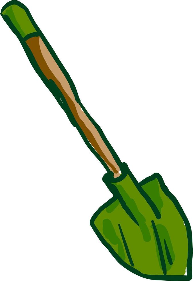 Green shovel drawing, illustration, vector on white background.
