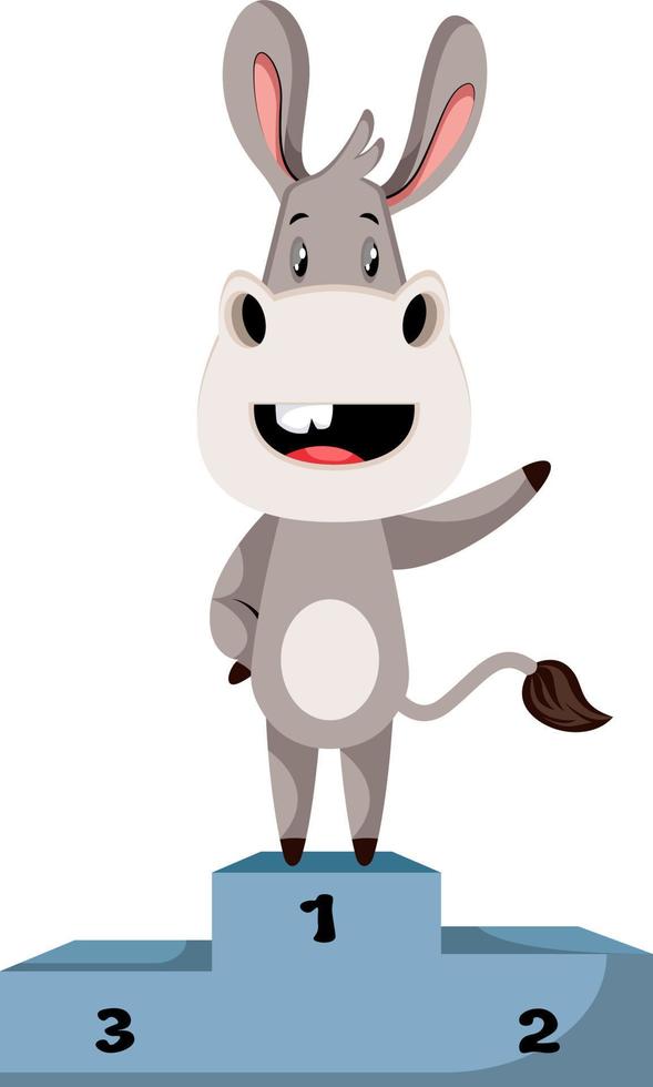 Donkey on wining stage, illustration, vector on white background.