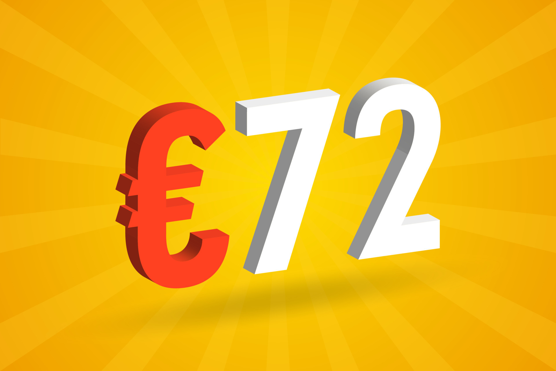 72 Euro Currency 3D Vector Text Symbol 3D 72 Euro European Union Money 