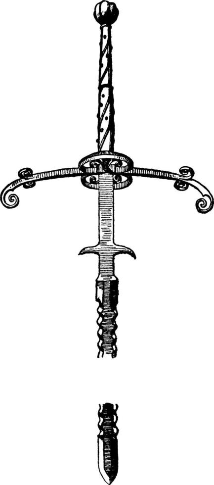 Two-Handed Sword or German Zweihander, vintage illustration. vector