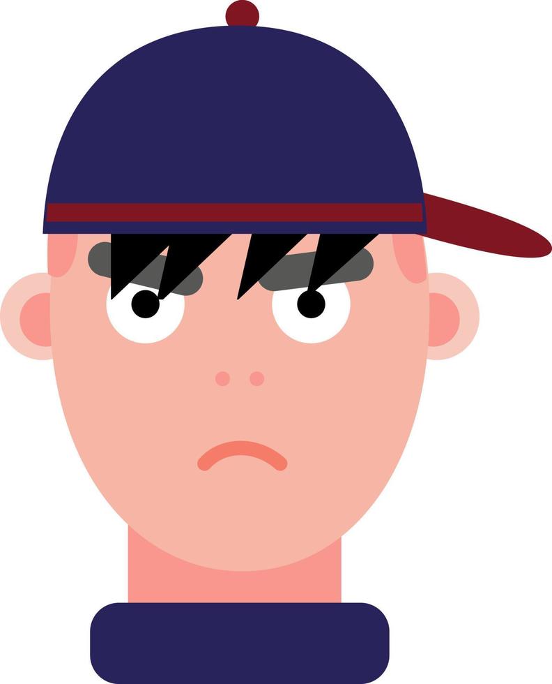 niño infeliz con sombrero, ilustración, vector sobre fondo blanco.