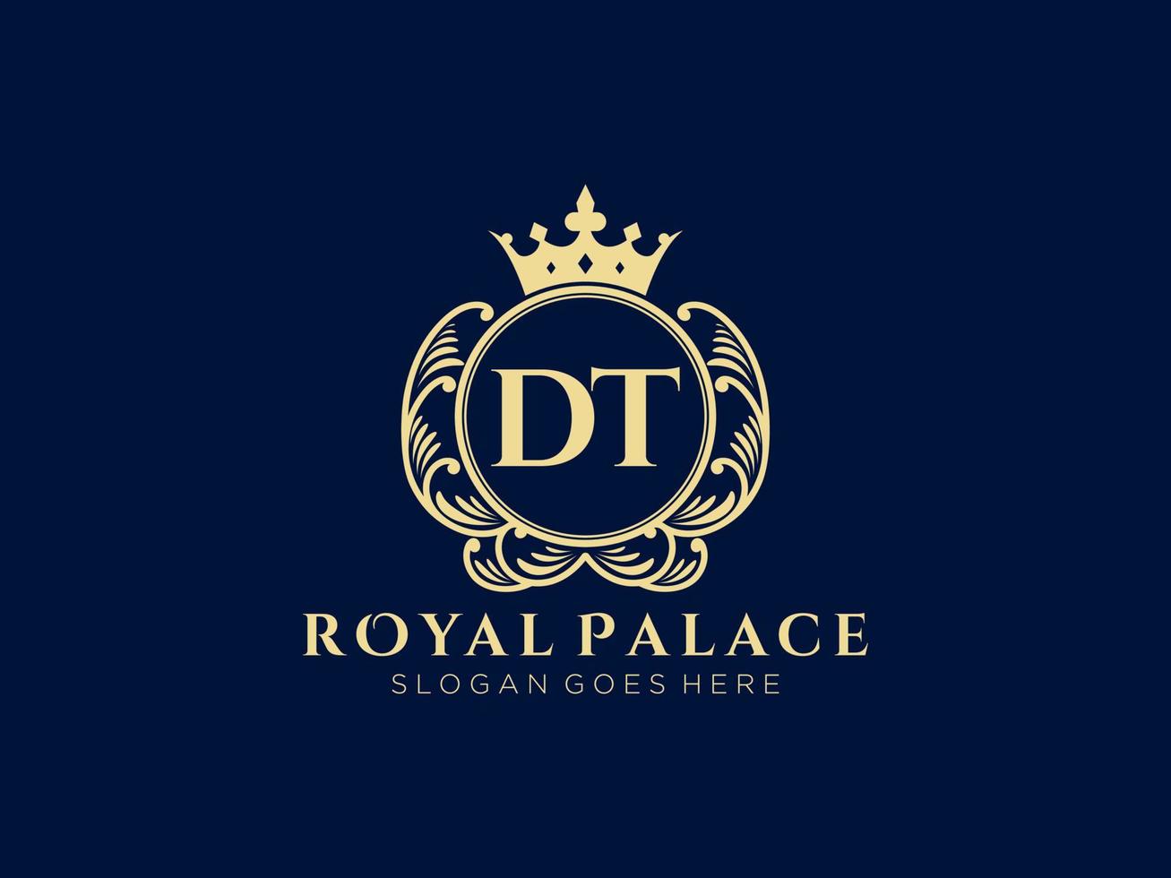 Letter DT Antique royal luxury victorian logo with ornamental frame. vector