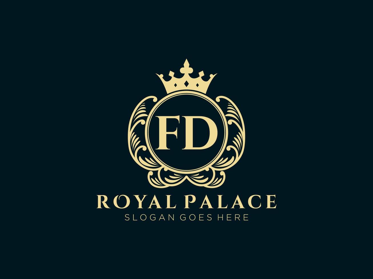 Letter FD Antique royal luxury victorian logo with ornamental frame. vector