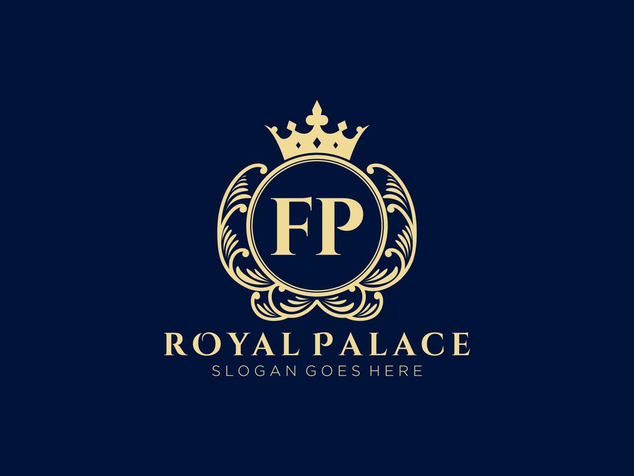 Letter FP Antique royal luxury victorian logo with ornamental frame. vector