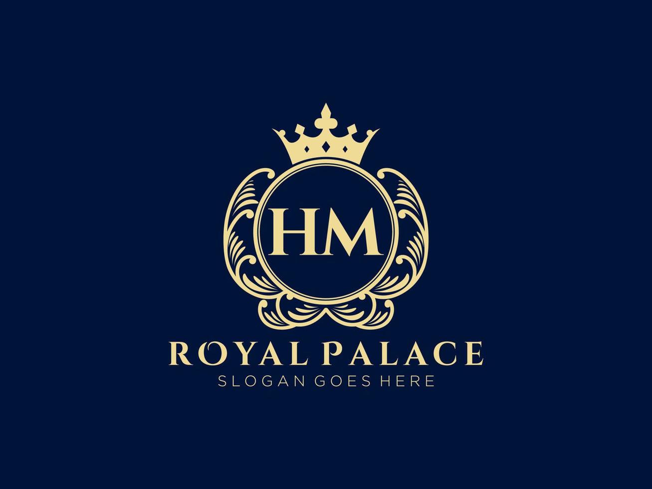 Letter HM Antique royal luxury victorian logo with ornamental frame. vector