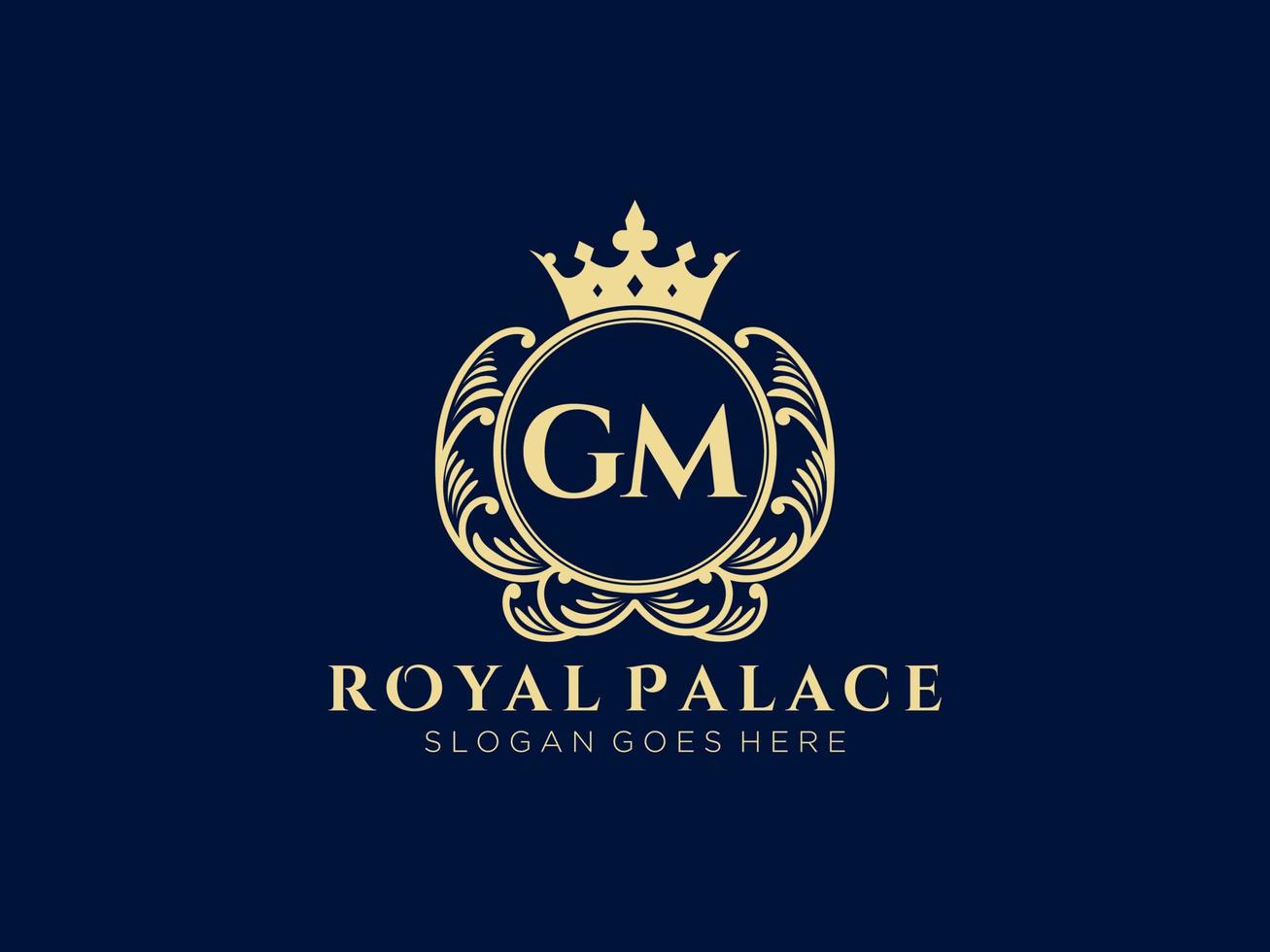 Letter GM Antique royal luxury victorian logo with ornamental frame. vector
