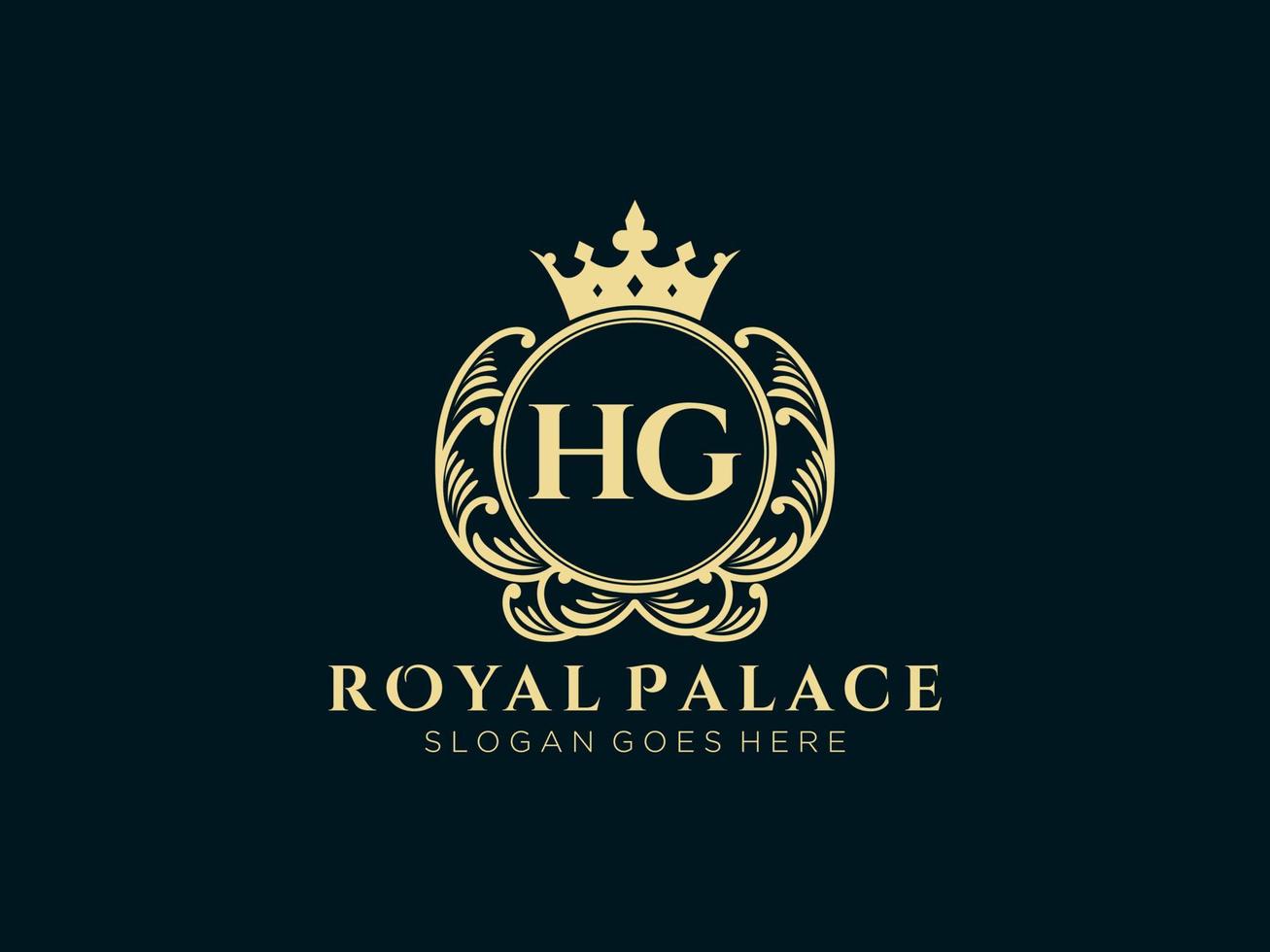 Letter HG Antique royal luxury victorian logo with ornamental frame. vector