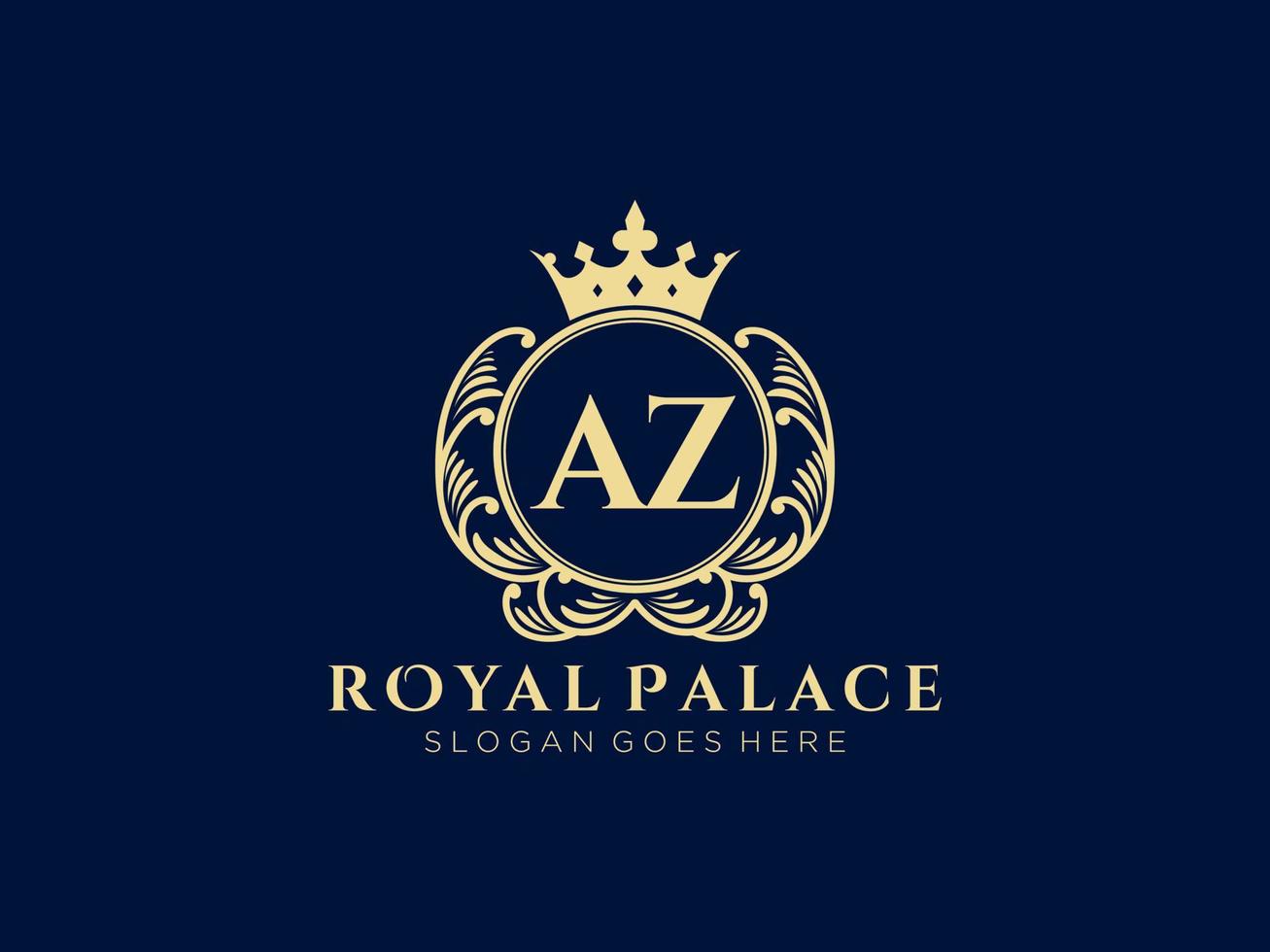 Letter AZ Antique royal luxury victorian logo with ornamental frame. vector