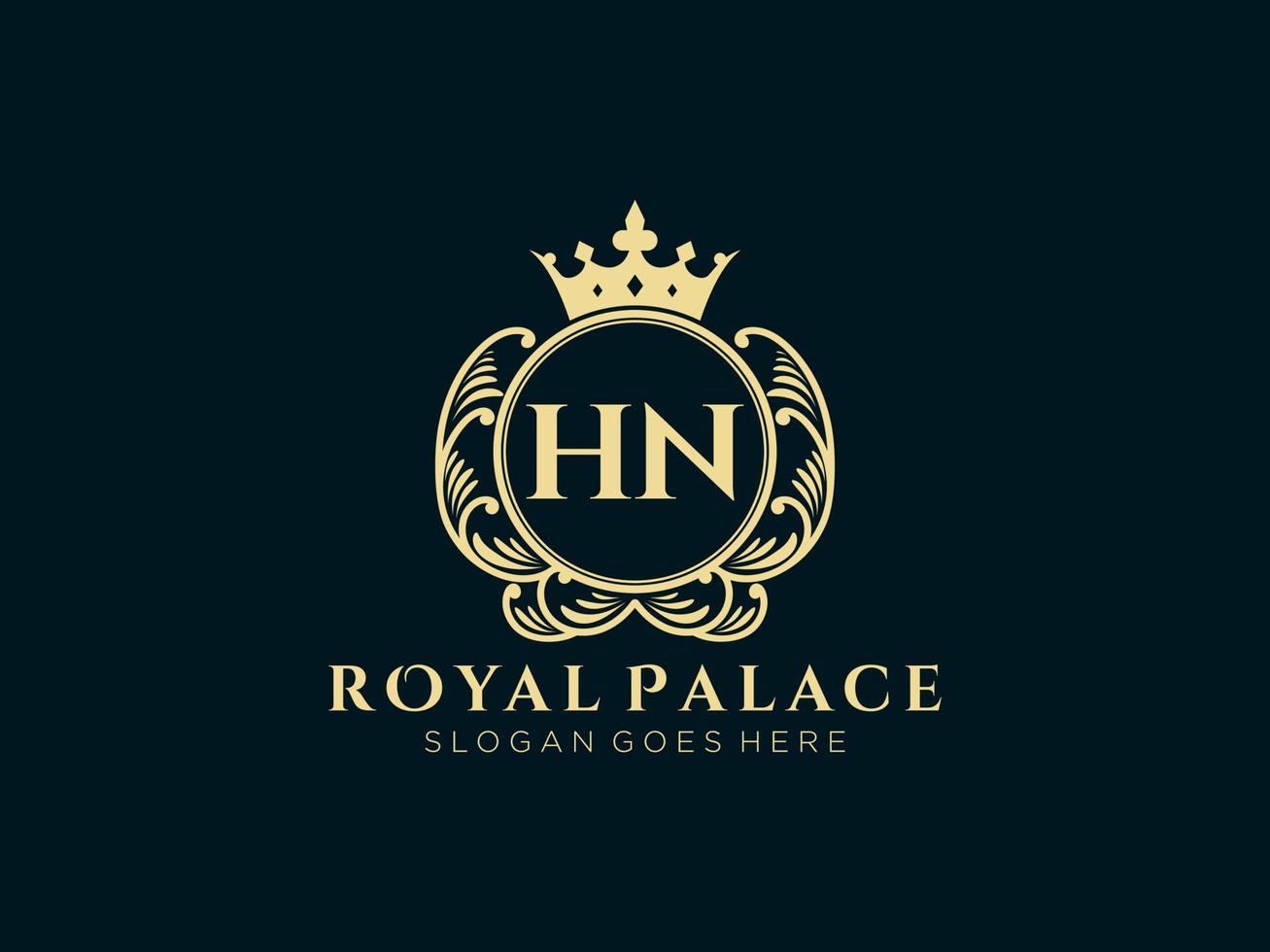 Letter HN Antique royal luxury victorian logo with ornamental frame. vector