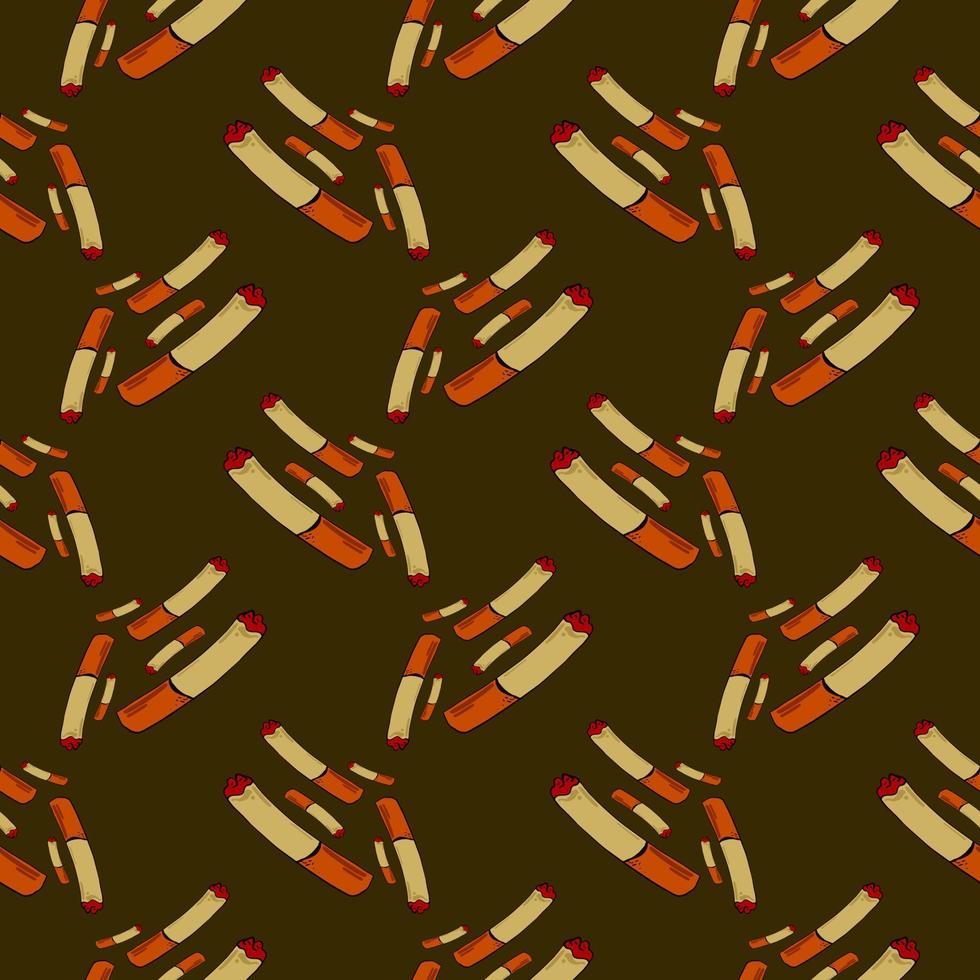 Smoking cigarettte , seamless pattern on a brown background. vector