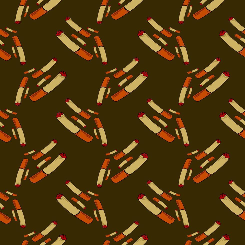 fumar cigarrillo, patrón sin costuras en un fondo marrón. vector