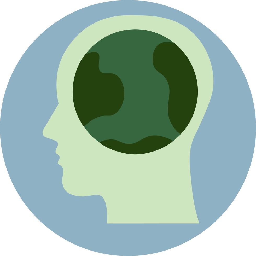 Head with globe, illustration, vector on a white background.