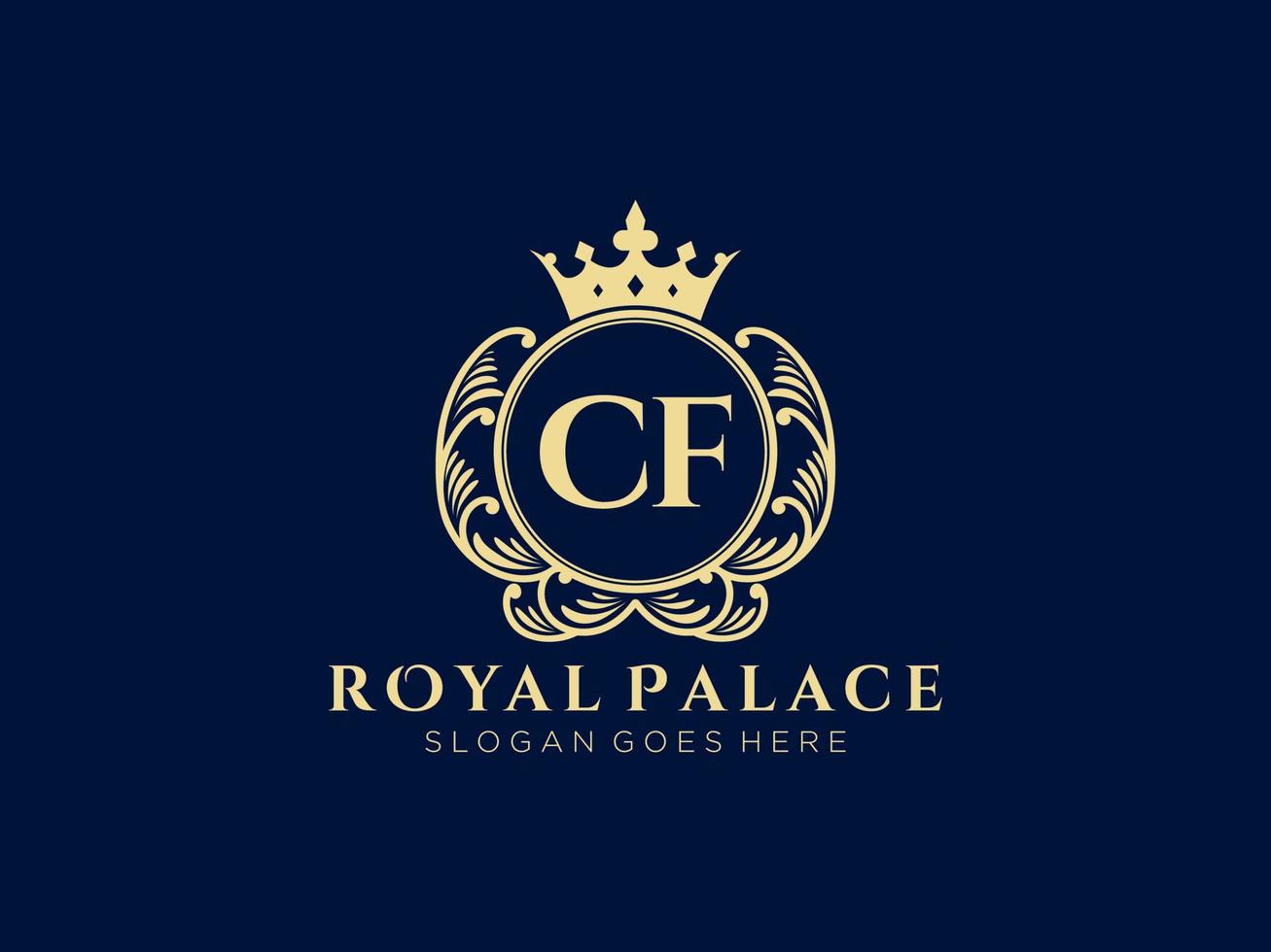 Letter CF Antique royal luxury victorian logo with ornamental frame. vector