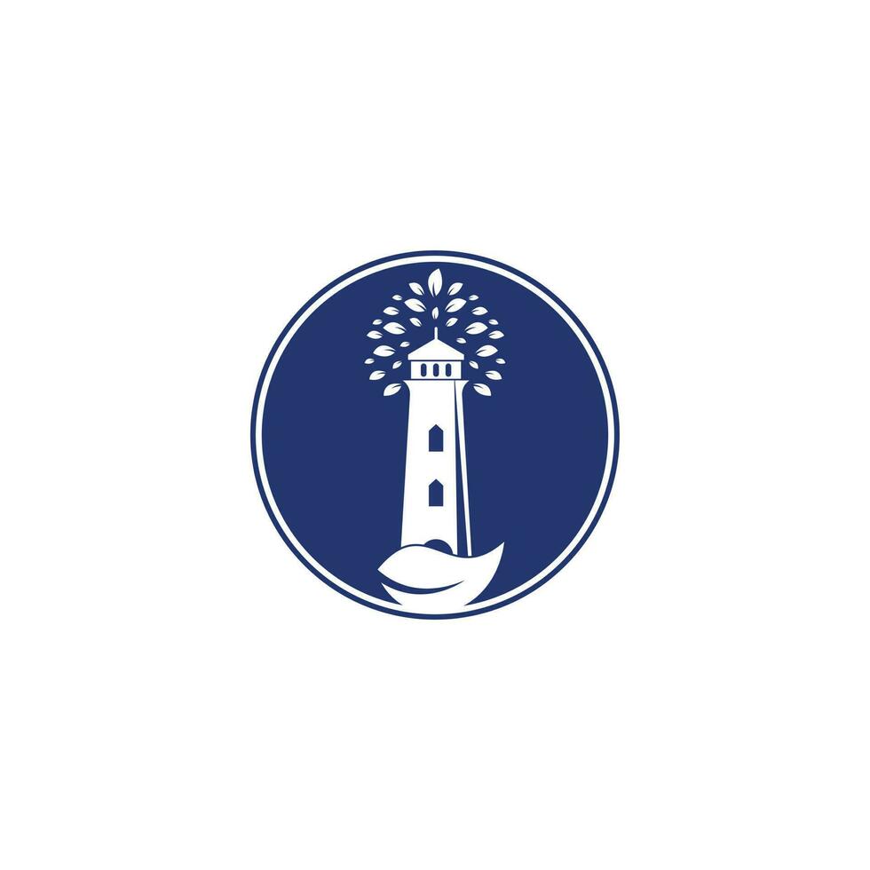 Green lighthouse logo template design. Leaf and Lighthouse Logo Template vector