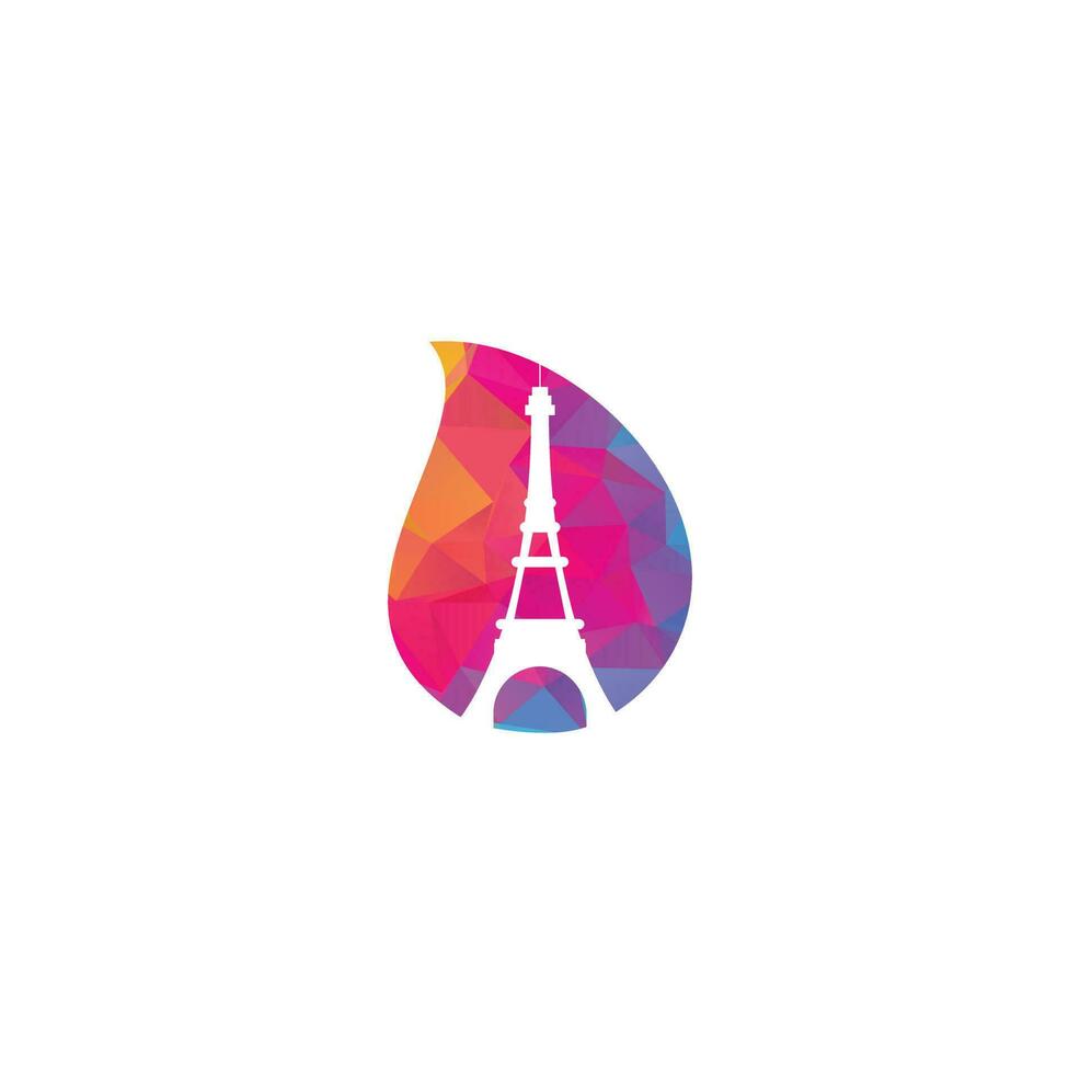 plantilla de diseño de logotipo de concepto de forma de gota de torre eiffel. diseño de logotipo de París vector