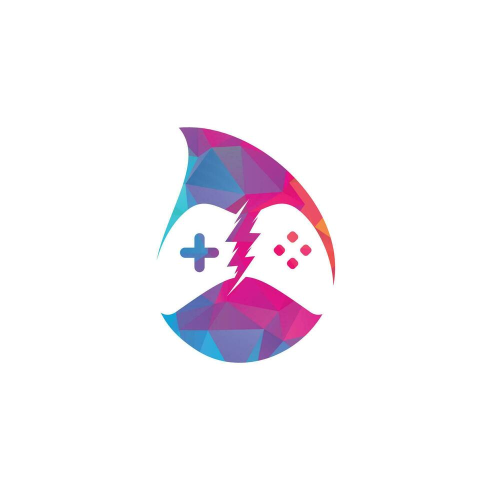 Thunder game drop shape concept logo design. Game control with lightning icon logo vector