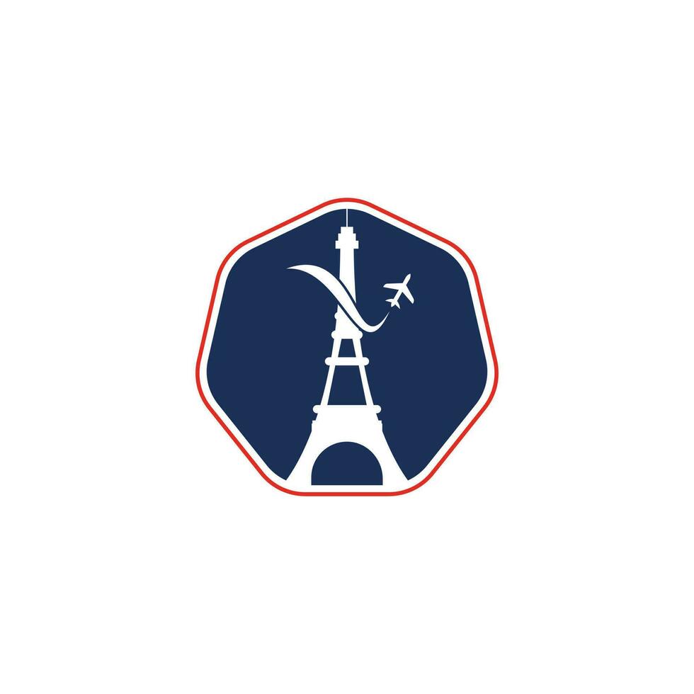 logotipo de viaje de francia. torre eiffel de parís con diseño de logotipo de avión para viajes vector