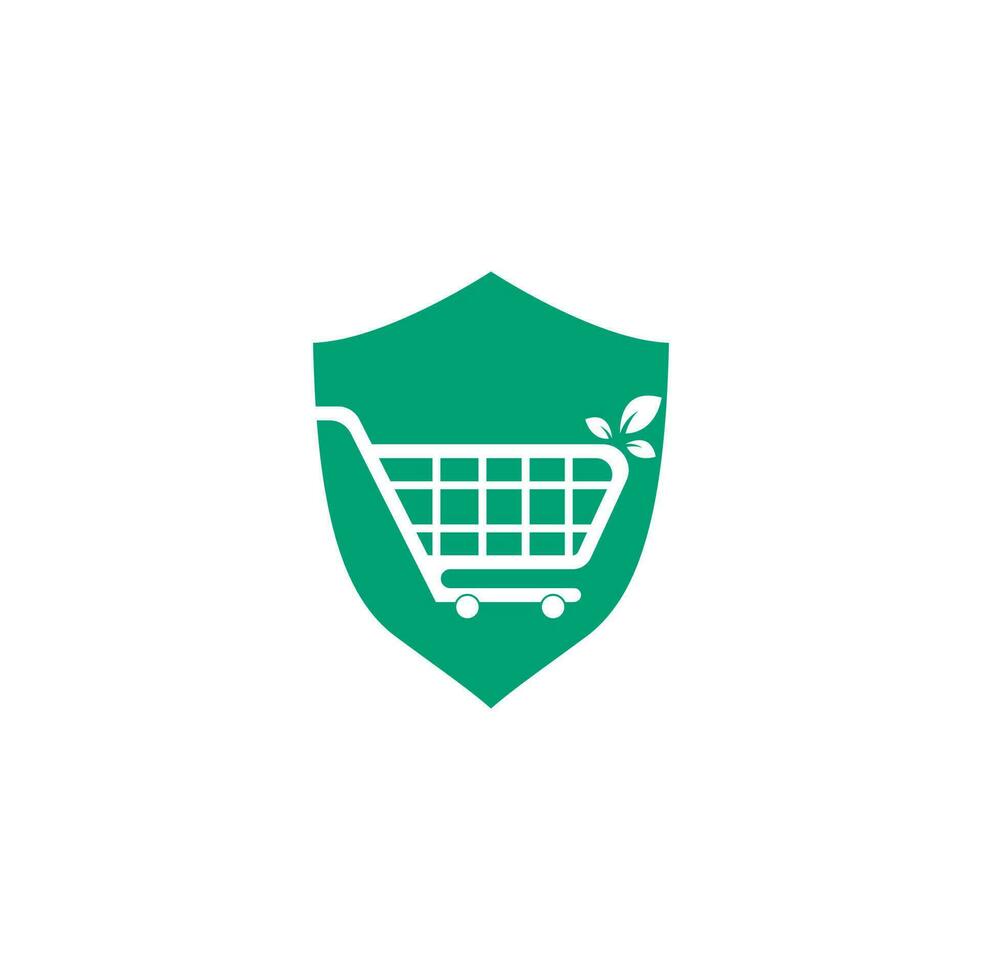 Green leaf shopping cart logo design inspiration. Shopping cart and leaf professional logo design vector