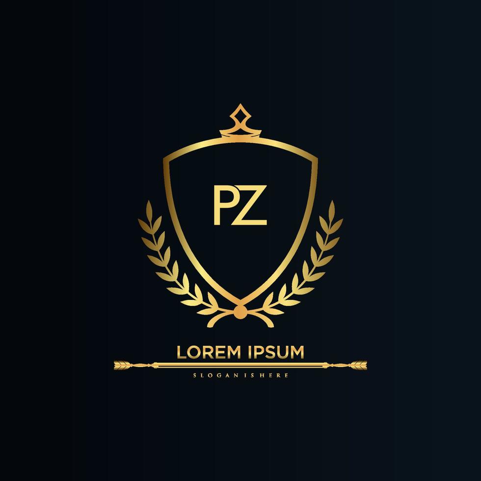 PZ Letter Initial with Royal Template.elegant with crown logo vector, Creative Lettering Logo Vector Illustration.