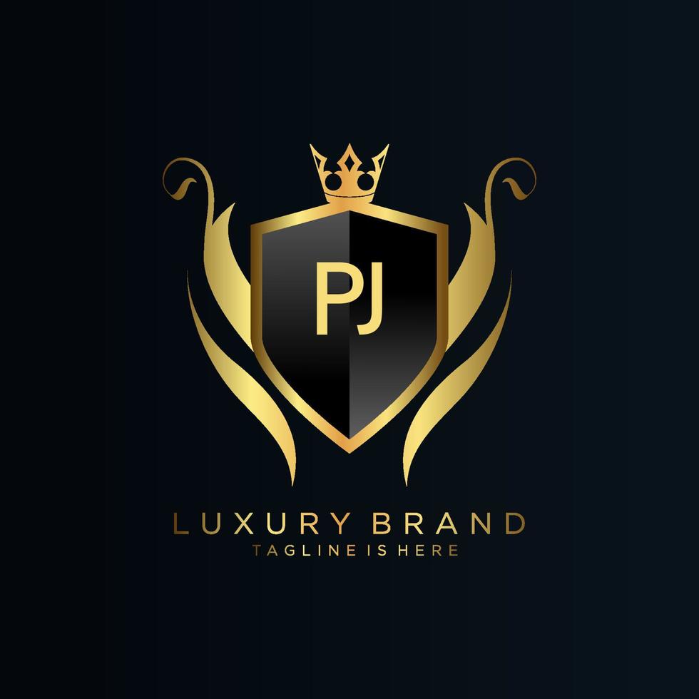 PJ Letter Initial with Royal Template.elegant with crown logo vector, Creative Lettering Logo Vector Illustration.
