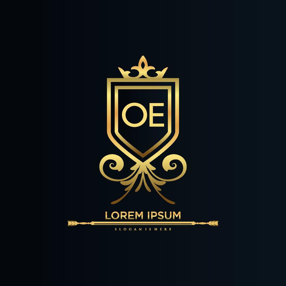 OE Letter Initial with Royal Template.elegant with crown logo vector, Creative Lettering Logo Vector Illustration.