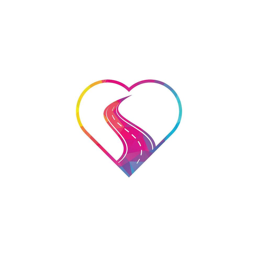 plantilla de diseño de logotipo de vector de concepto de forma de corazón de carretera. diseño creativo del logotipo del viaje por carretera.