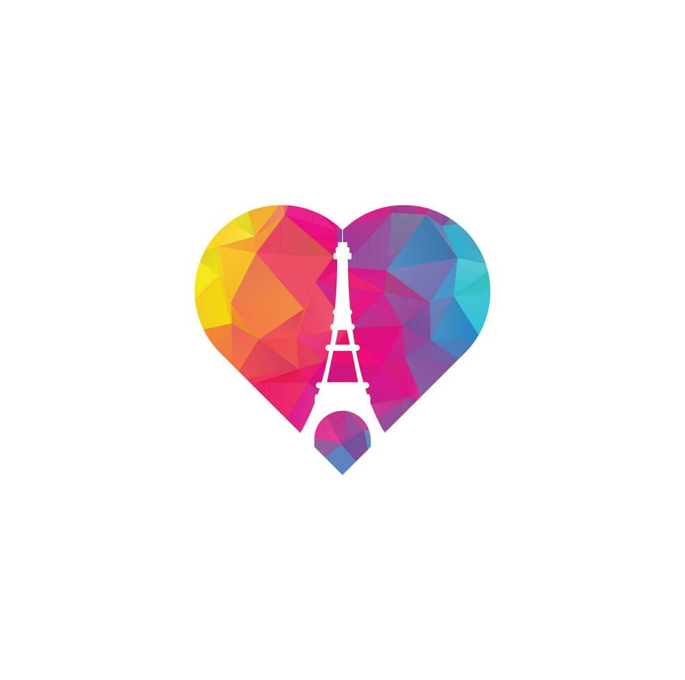 Eiffel tower heart shape concept logo design template. Paris logo design vector