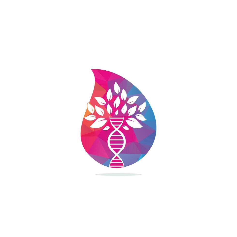 Dna tree drop shape concept vector logo design. DNA genetic icon. DNA with green leaves vector logo design.