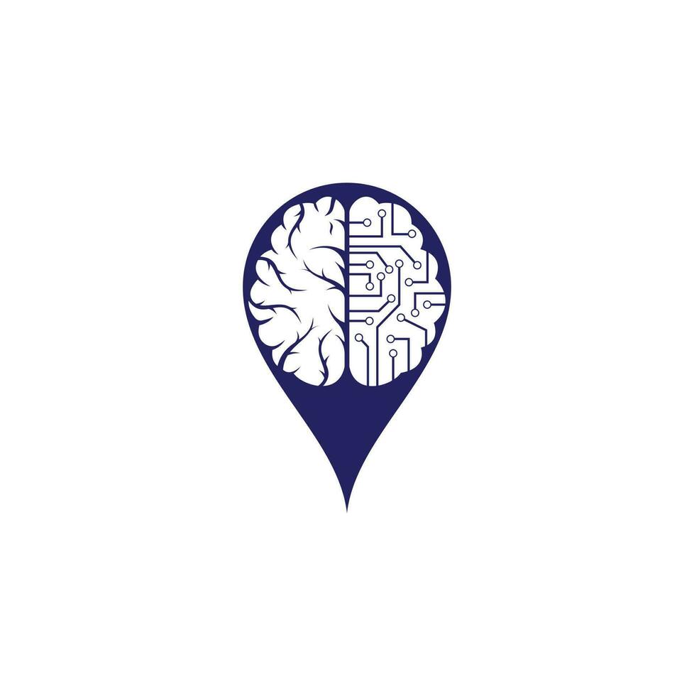 diseño de logotipo de concepto de forma de concepto de forma de pin de mapa de conexión cerebral. plantilla de logotipo de cerebro digital. vector