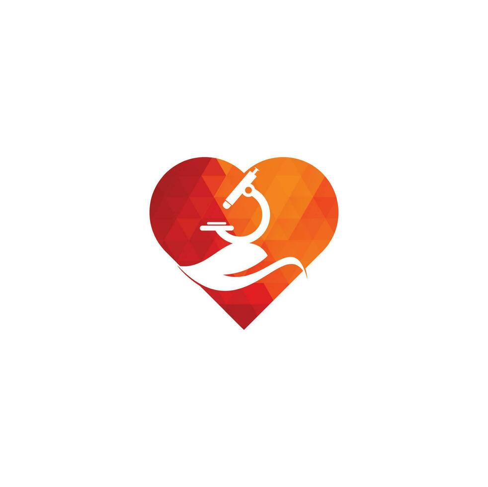 Microscope with Leaf heart shape concept Logo Template. Nature Microscope Icon Logo Concept Vector