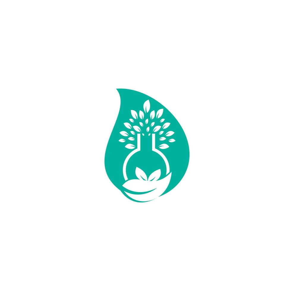 logotipo de concepto de forma de gota de árbol de laboratorio. diseño de logotipo de vector de laboratorio verde. logotipo de hoja y botella de laboratorio