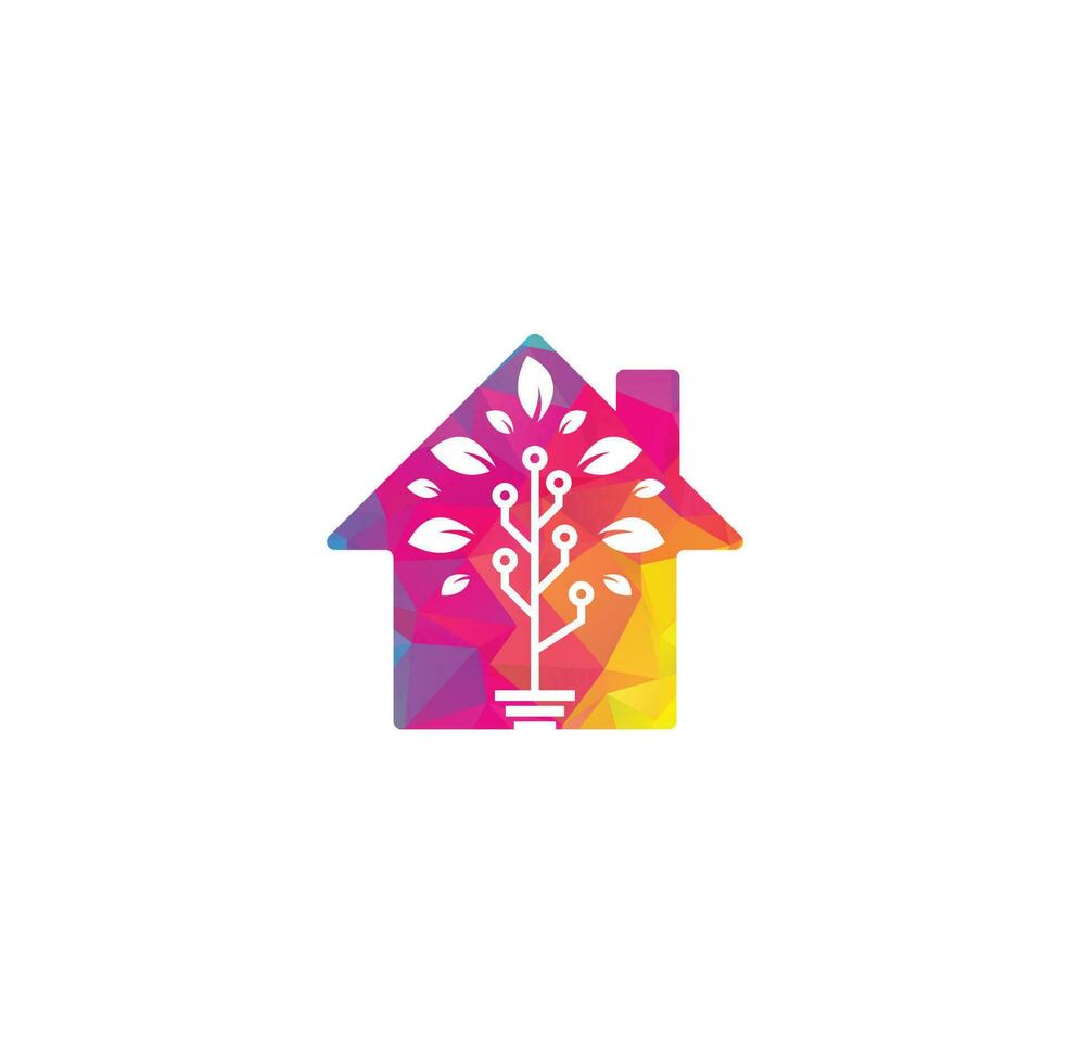 diseño de plantilla de logotipo de concepto de forma de hogar de árbol tecnológico. vector