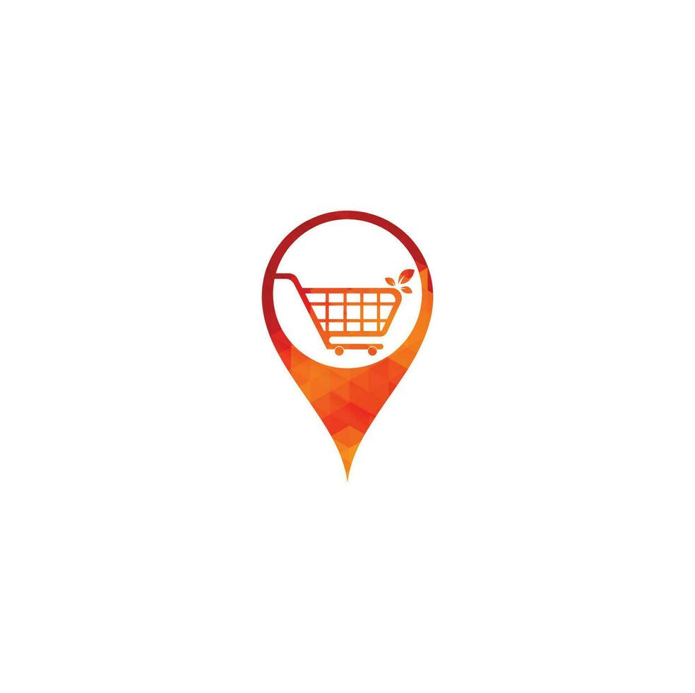 Green leaf shopping cart map pin shape concept logo design inspiration. vector