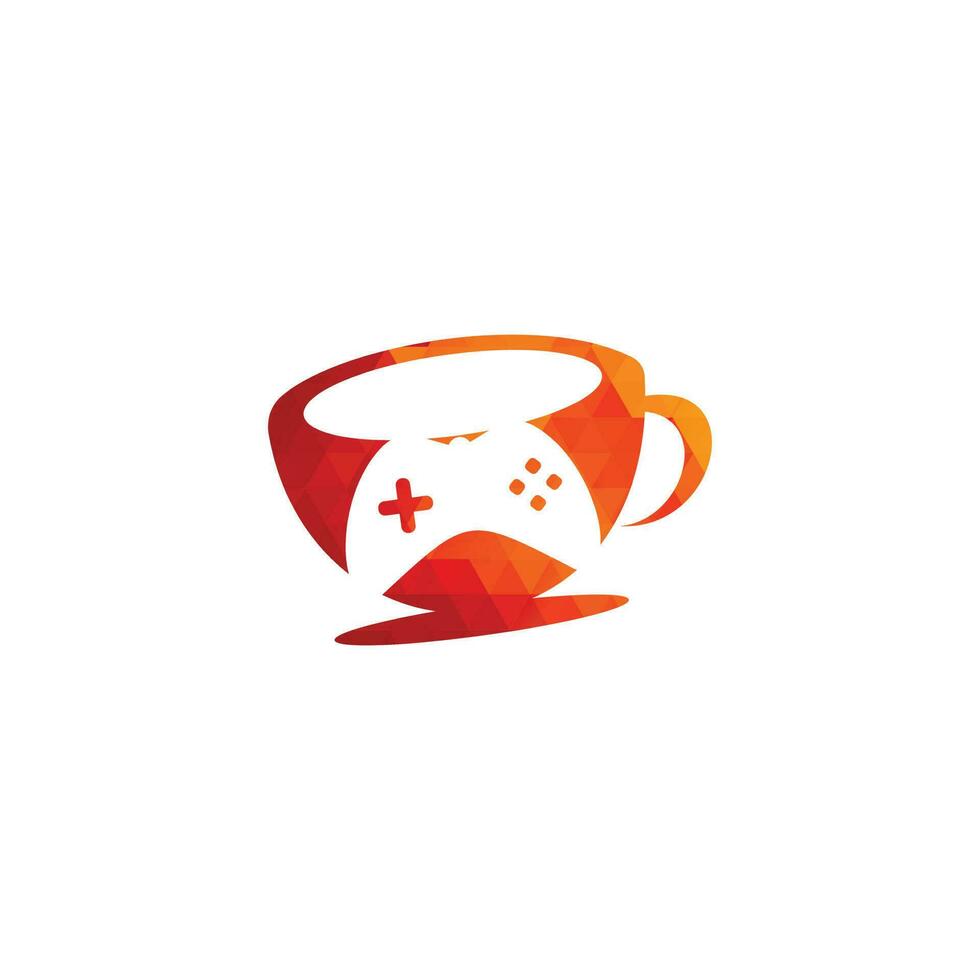 Game cafe logo. game button on coffee cup with typographic vector