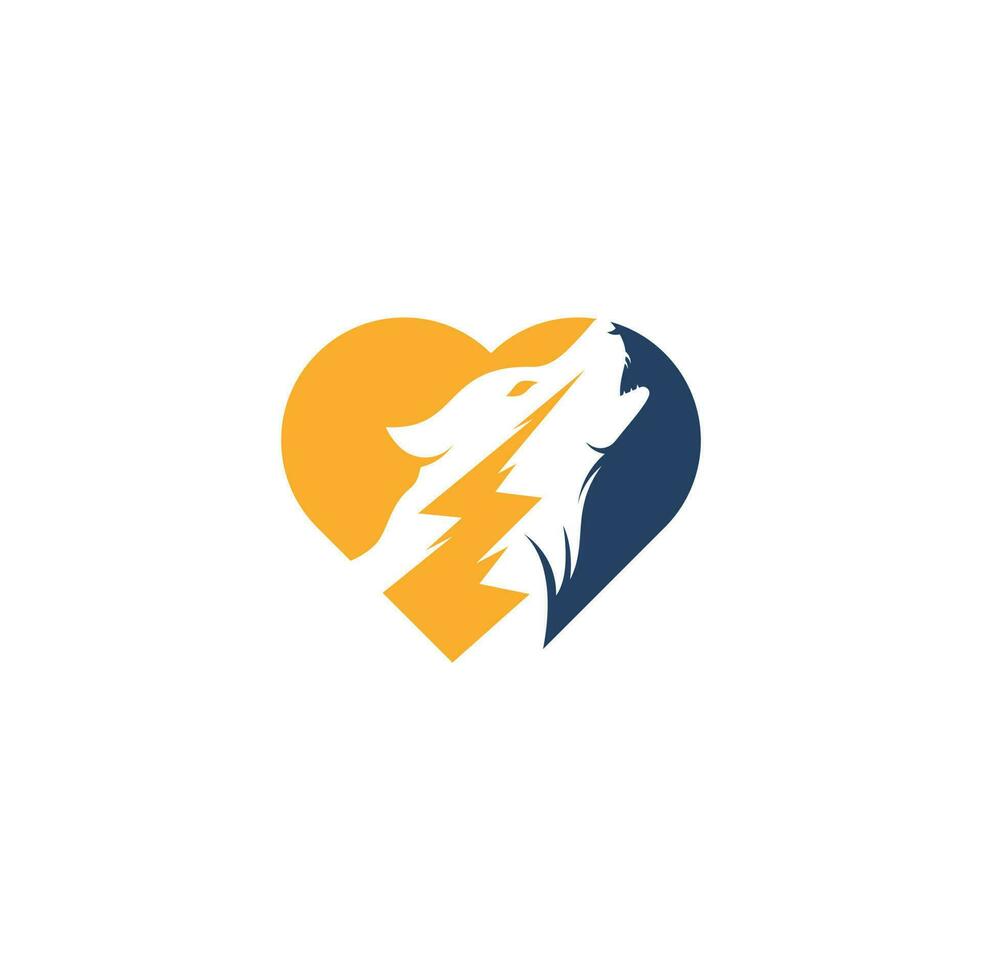 Thunder Wolf heart shape concept Logo design Vector. vector