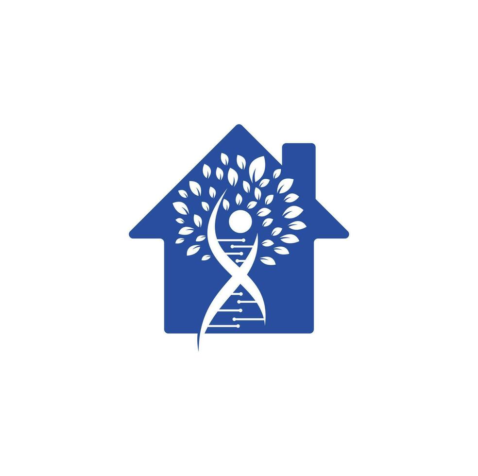 Diseño de logotipo vectorial de concepto de forma de hogar de árbol de adn. icono genético de adn. ADN con diseño de logotipo vectorial de hojas verdes. vector