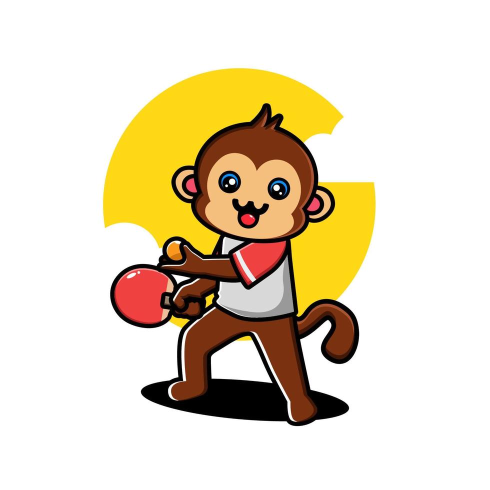 Cute monkey playing table tennis vector