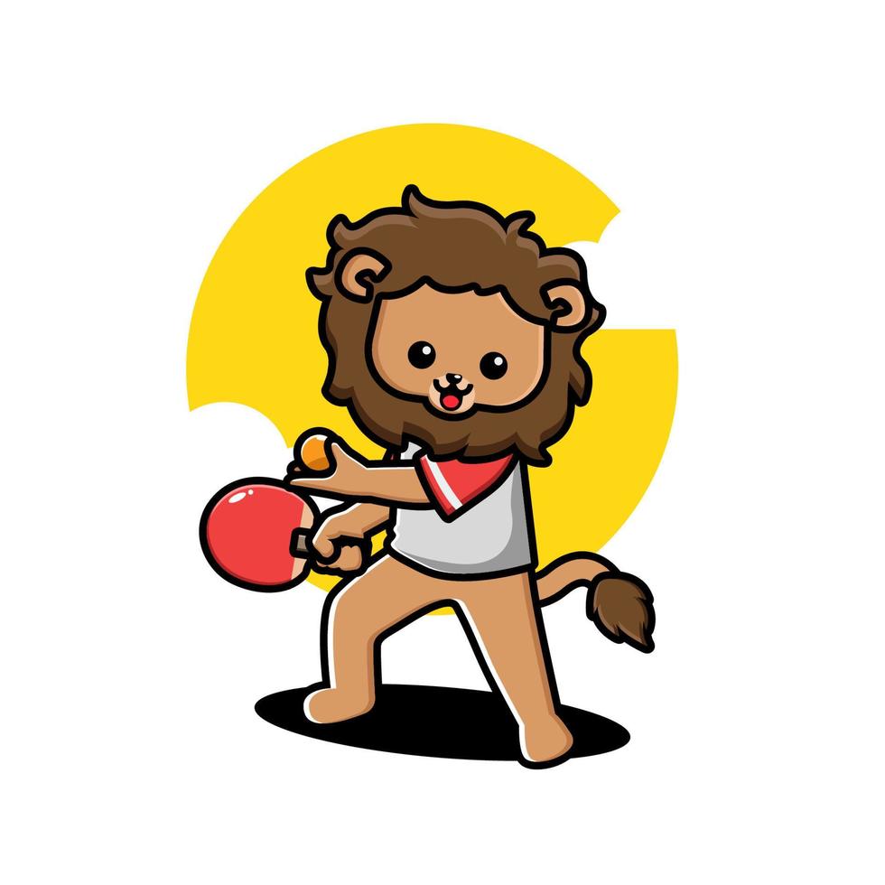 Cute lion playing table tennis vector