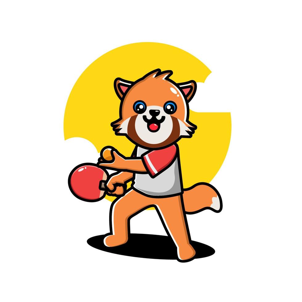 Cute red panda playing table tennis vector
