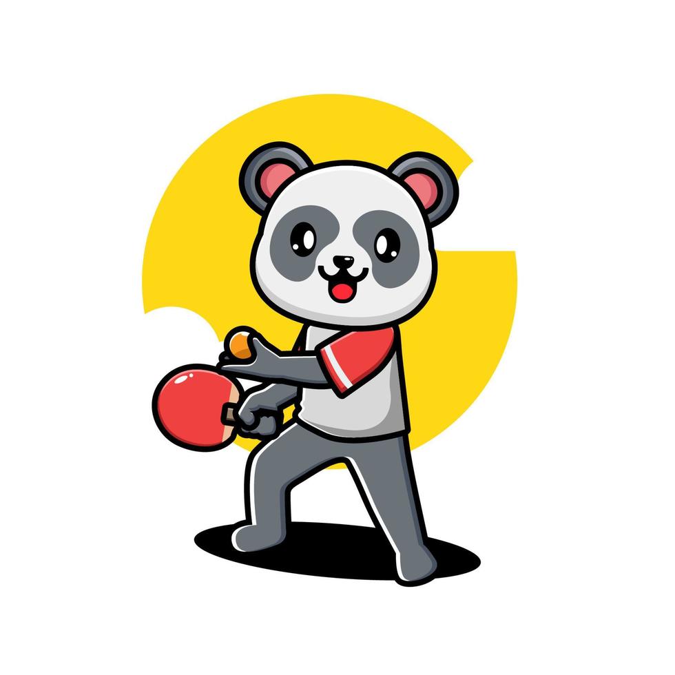lindo panda jugando tenis de mesa vector