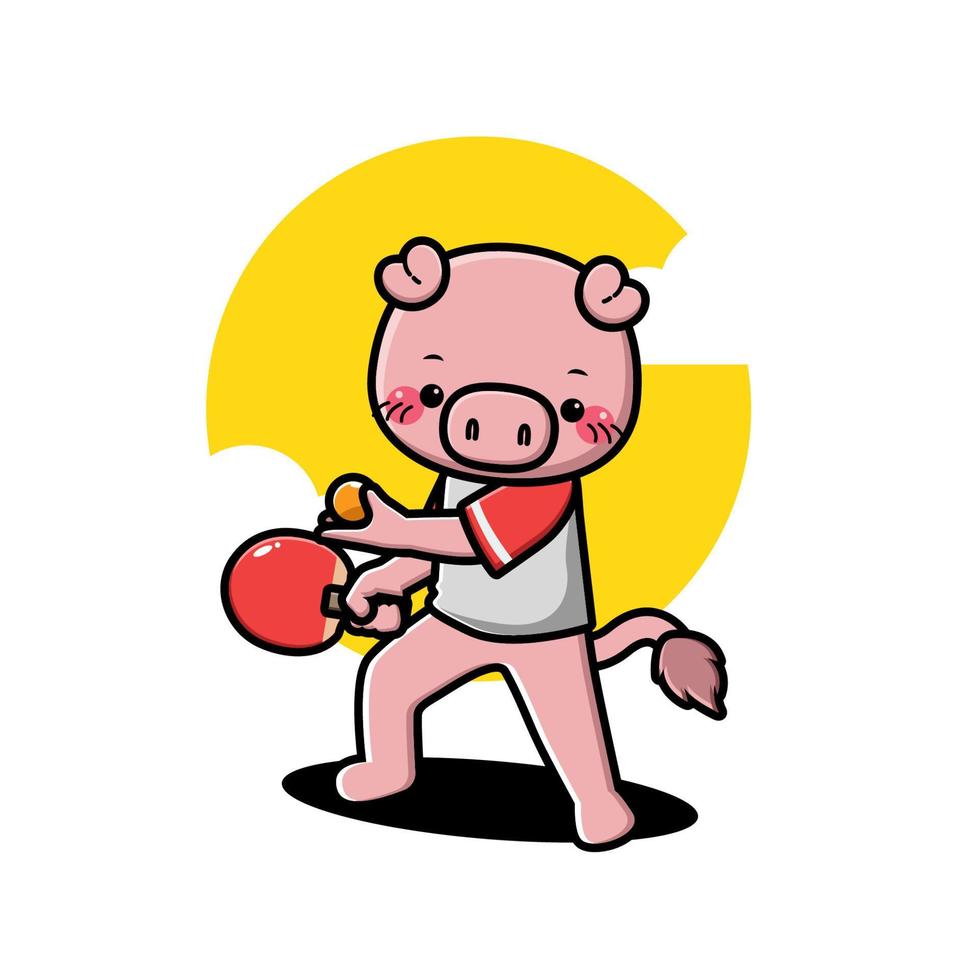 Cute pig playing table tennis vector